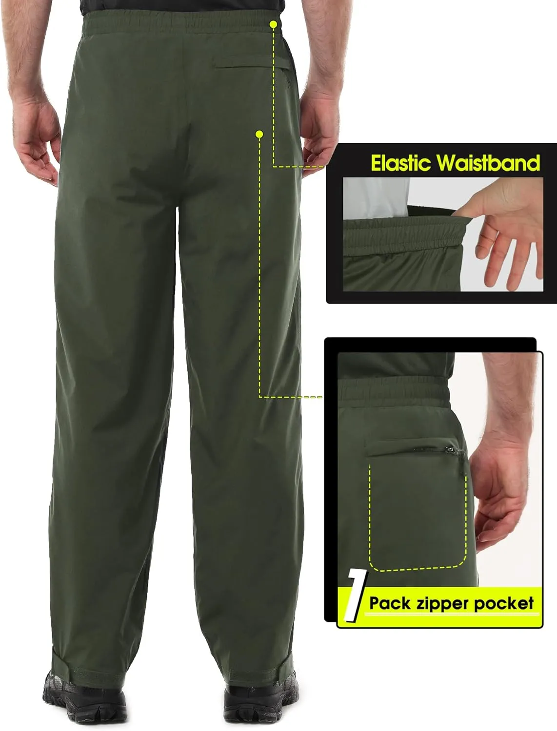 33,000ft Men's Rain Pants Waterproof, Windproof Lightweight Outdoor Rain Over Pants for Fishing Golf Work Hiking