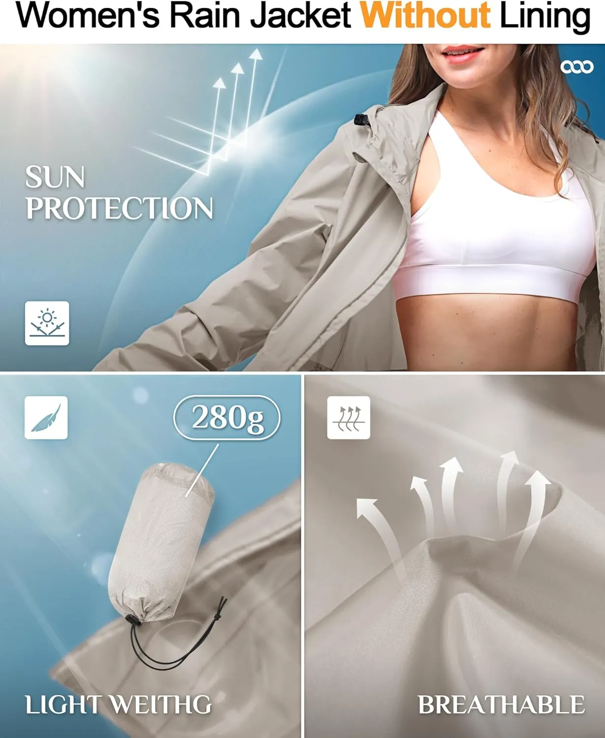 33,000ft Women's Waterproof Long Rain Coats Packable Rain Jacket with Hood Trench Coats Windbreaker