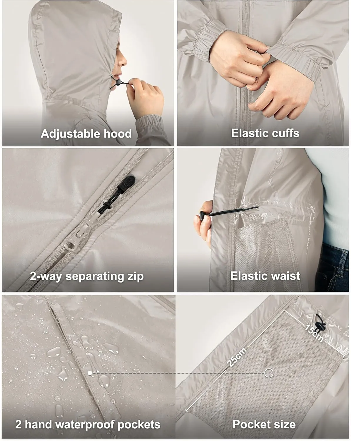 33,000ft Women's Waterproof Long Rain Coats Packable Rain Jacket with Hood Trench Coats Windbreaker