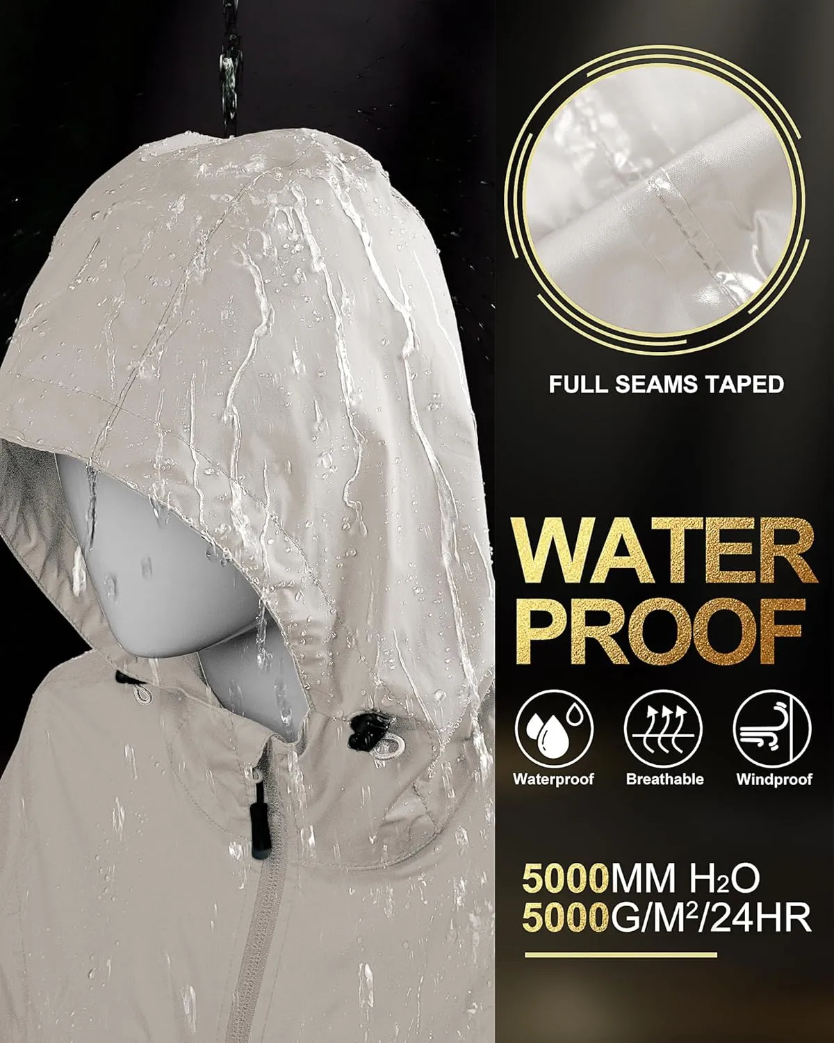 33,000ft Women's Waterproof Long Rain Coats Packable Rain Jacket with Hood Trench Coats Windbreaker