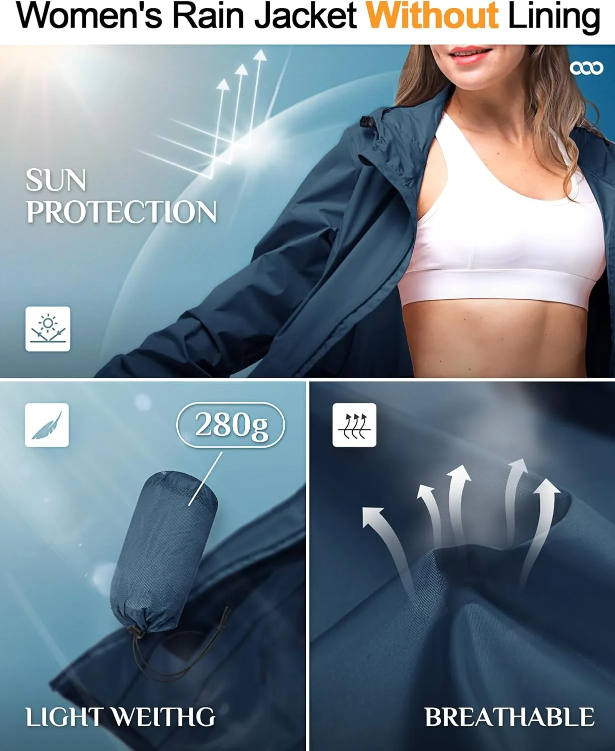 33,000ft Women's Waterproof Long Rain Coats Packable Rain Jacket with Hood Trench Coats Windbreaker
