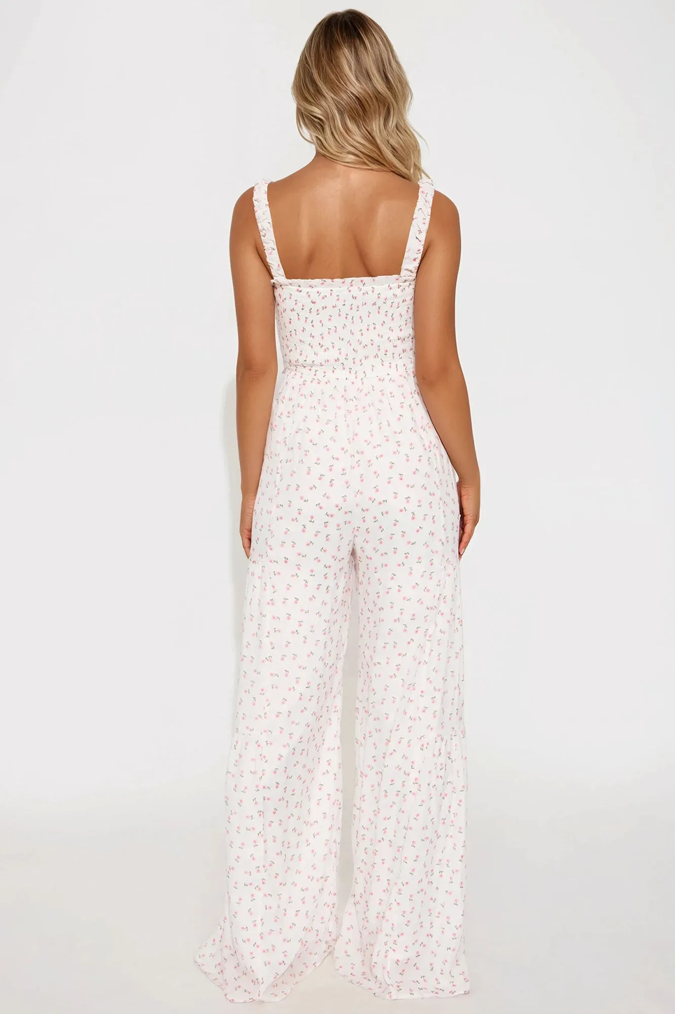 Adeline Flower Print Jumpsuit - White/combo