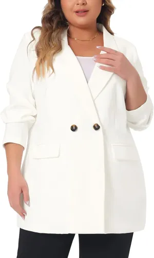 Agnes Orinda Plus Size Blazers for Women Lapel Button with Pocket Office Work Jackets Long Blazer