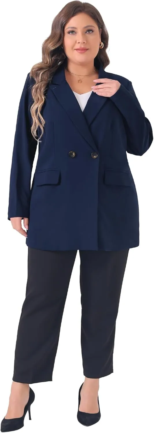 Agnes Orinda Plus Size Blazers for Women Lapel Button with Pocket Office Work Jackets Long Blazer