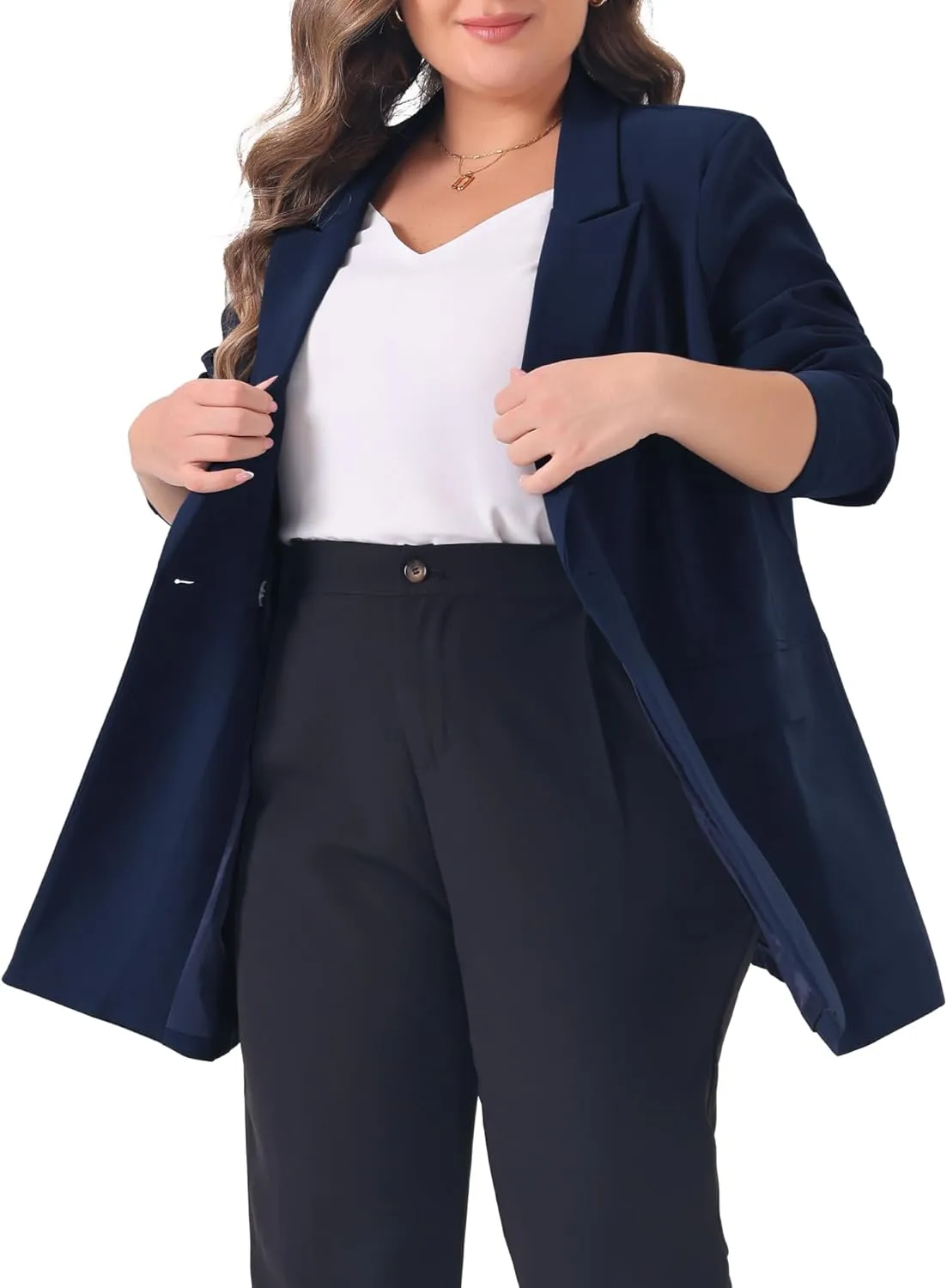 Agnes Orinda Plus Size Blazers for Women Lapel Button with Pocket Office Work Jackets Long Blazer