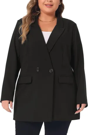 Agnes Orinda Plus Size Blazers for Women Lapel Button with Pocket Office Work Jackets Long Blazer