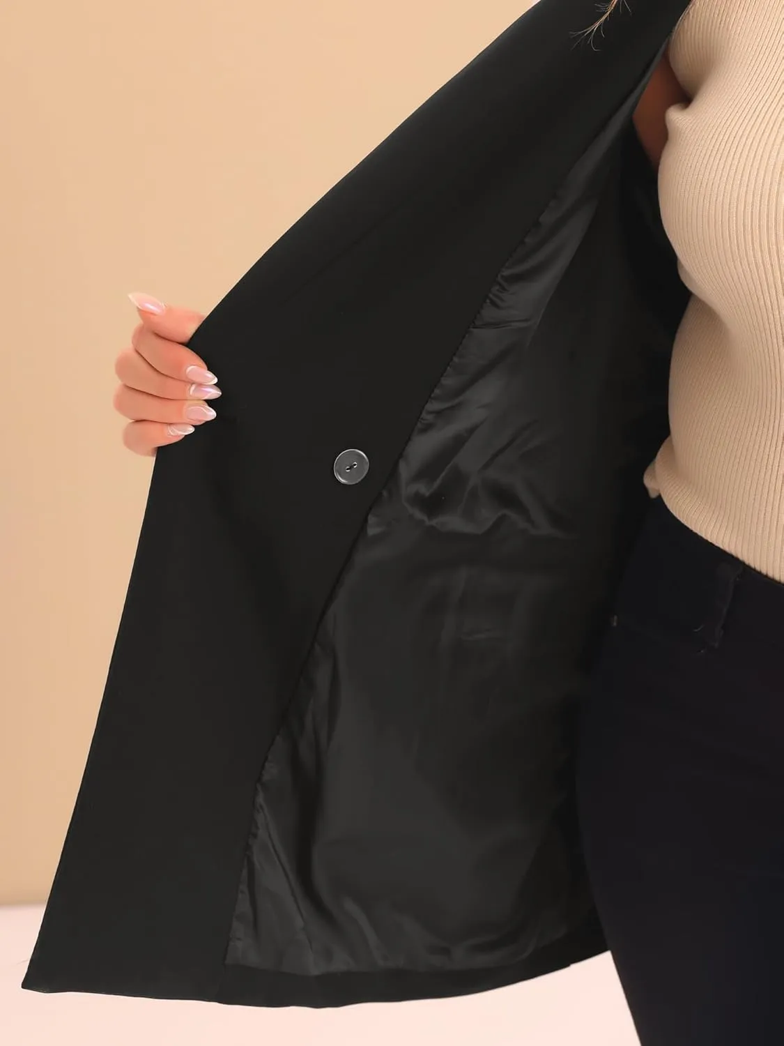 Agnes Orinda Plus Size Blazers for Women Lapel Button with Pocket Office Work Jackets Long Blazer