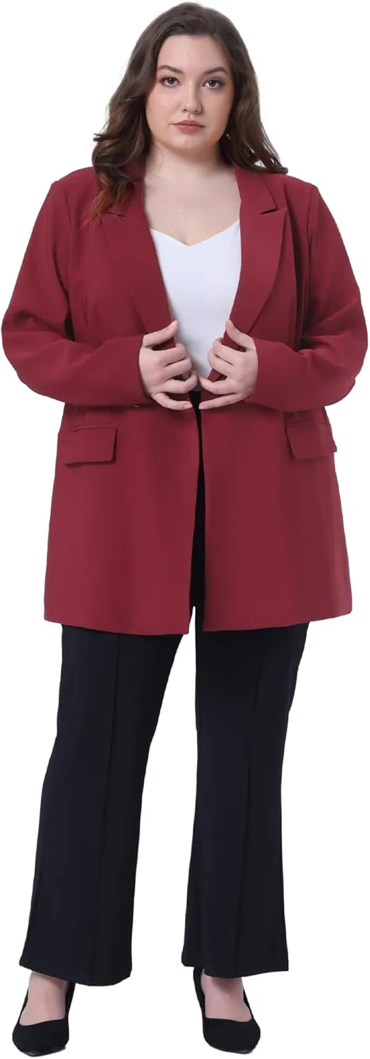 Agnes Orinda Plus Size Blazers for Women Lapel Button with Pocket Office Work Jackets Long Blazer