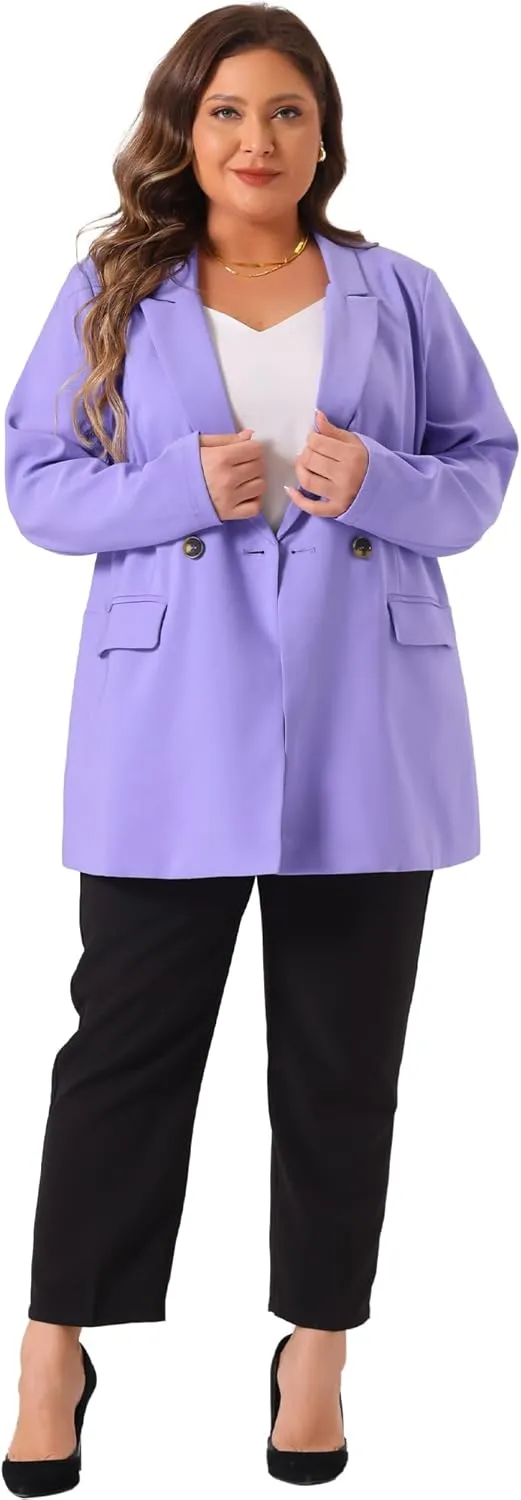 Agnes Orinda Plus Size Blazers for Women Lapel Button with Pocket Office Work Jackets Long Blazer