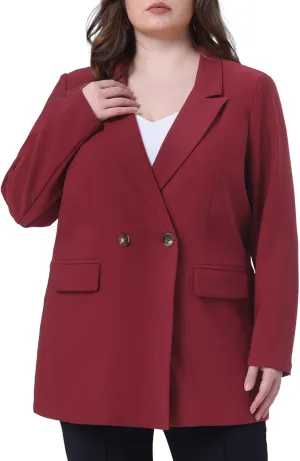 Agnes Orinda Plus Size Blazers for Women Lapel Button with Pocket Office Work Jackets Long Blazer