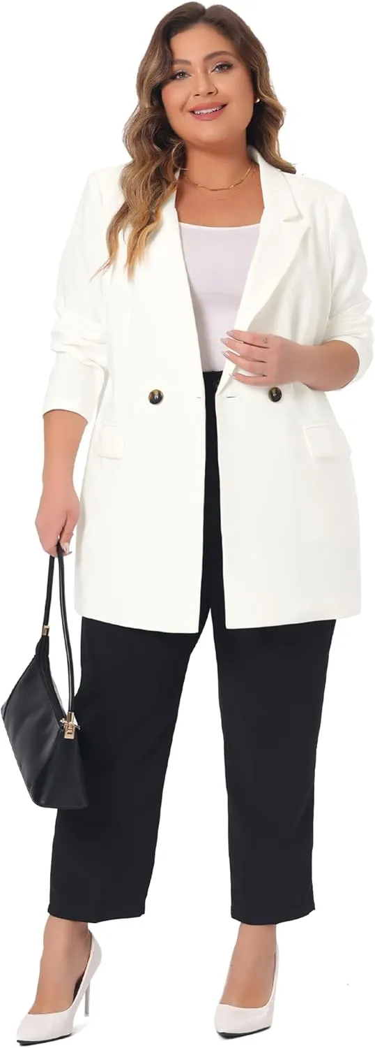 Agnes Orinda Plus Size Blazers for Women Lapel Button with Pocket Office Work Jackets Long Blazer