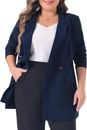 Agnes Orinda Plus Size Blazers for Women Lapel Button with Pocket Office Work Jackets Long Blazer