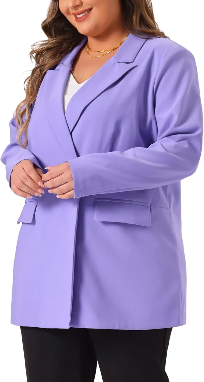 Agnes Orinda Plus Size Blazers for Women Lapel Button with Pocket Office Work Jackets Long Blazer