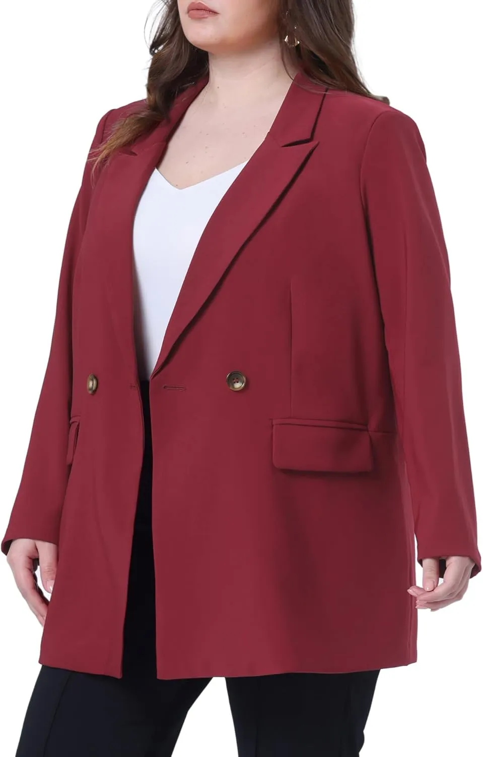 Agnes Orinda Plus Size Blazers for Women Lapel Button with Pocket Office Work Jackets Long Blazer