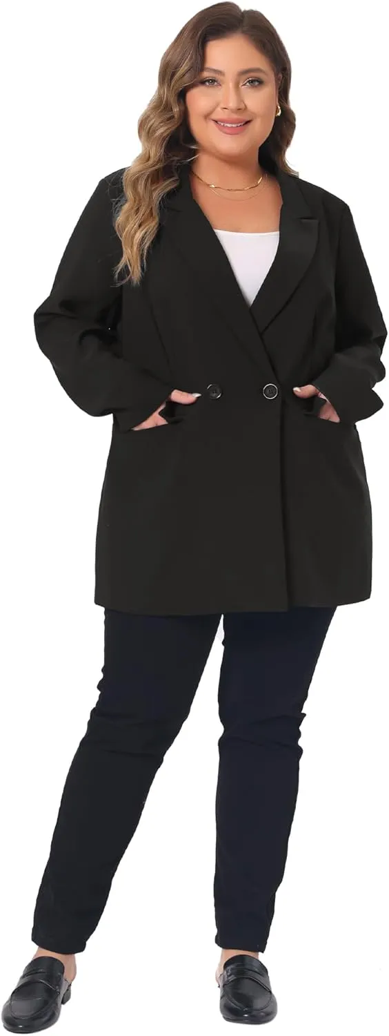 Agnes Orinda Plus Size Blazers for Women Lapel Button with Pocket Office Work Jackets Long Blazer