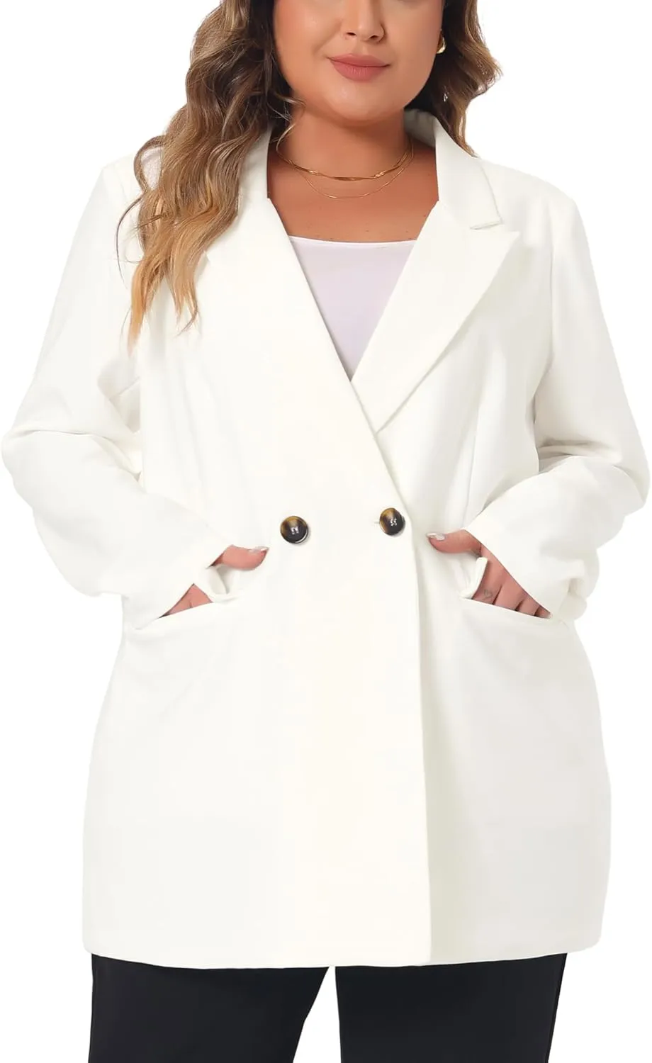 Agnes Orinda Plus Size Blazers for Women Lapel Button with Pocket Office Work Jackets Long Blazer