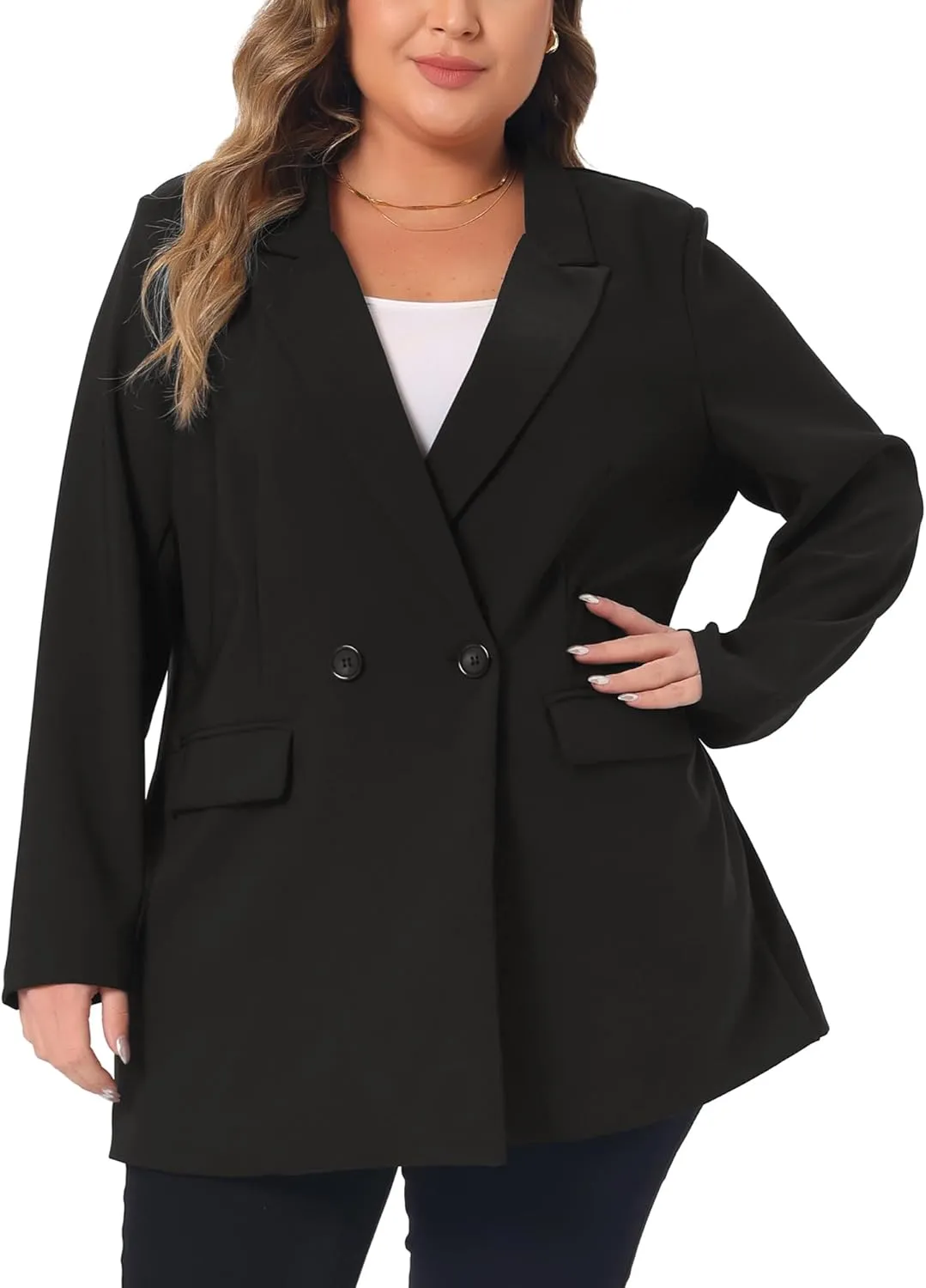 Agnes Orinda Plus Size Blazers for Women Lapel Button with Pocket Office Work Jackets Long Blazer
