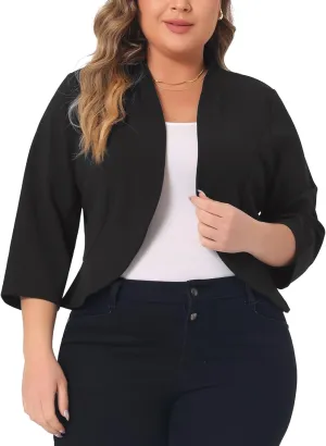 Agnes Orinda Plus Size Blazers for Women Open Front 3/4 Sleeve 2024 Cardigan Work Office Jacket Suit Blazer