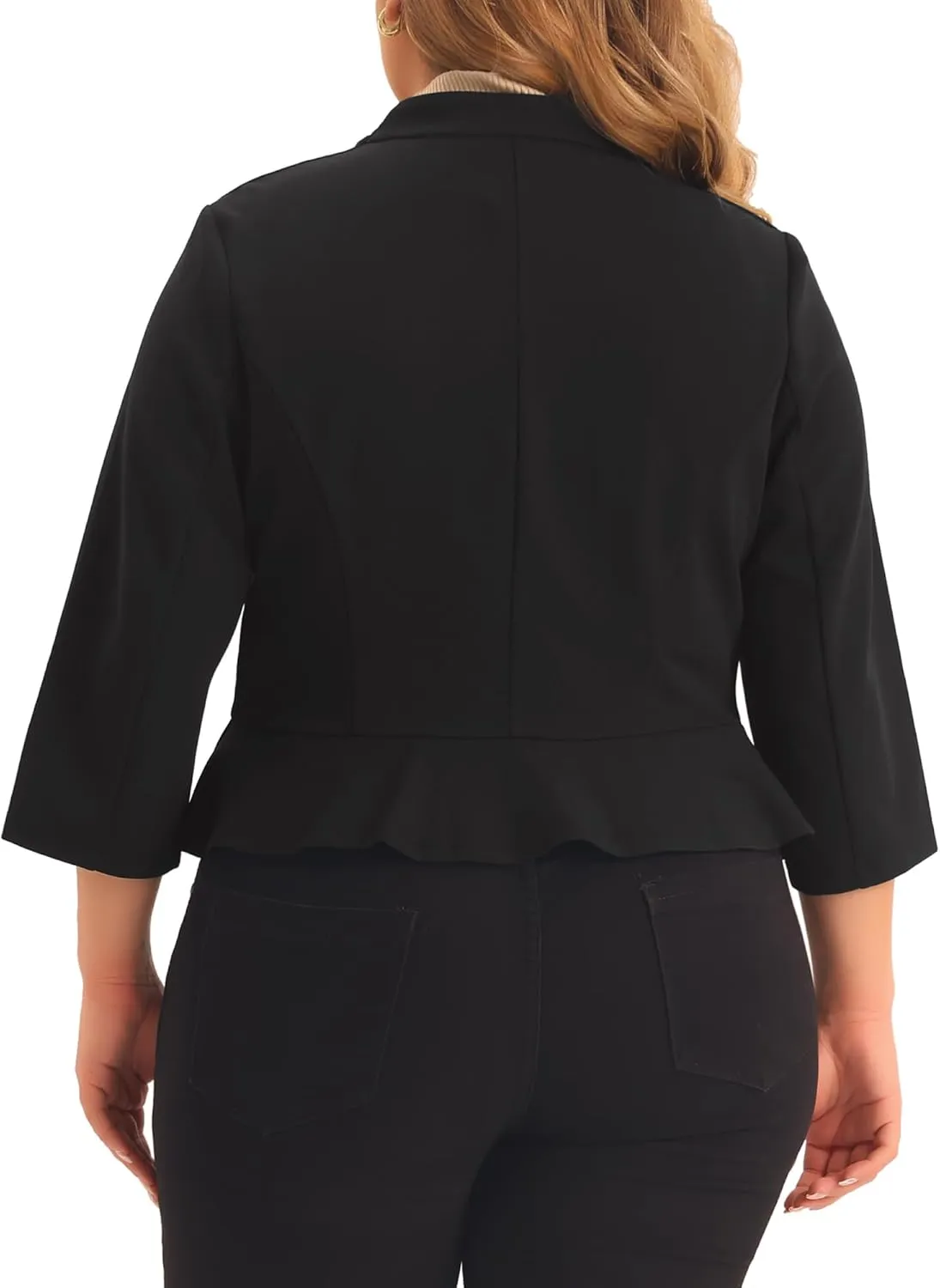 Agnes Orinda Plus Size Blazers for Women Open Front 3/4 Sleeve 2024 Cardigan Work Office Jacket Suit Blazer