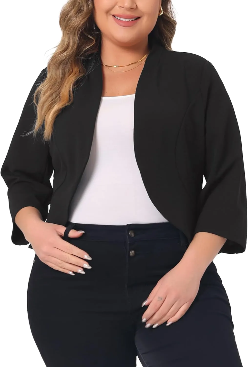 Agnes Orinda Plus Size Blazers for Women Open Front 3/4 Sleeve 2024 Cardigan Work Office Jacket Suit Blazer