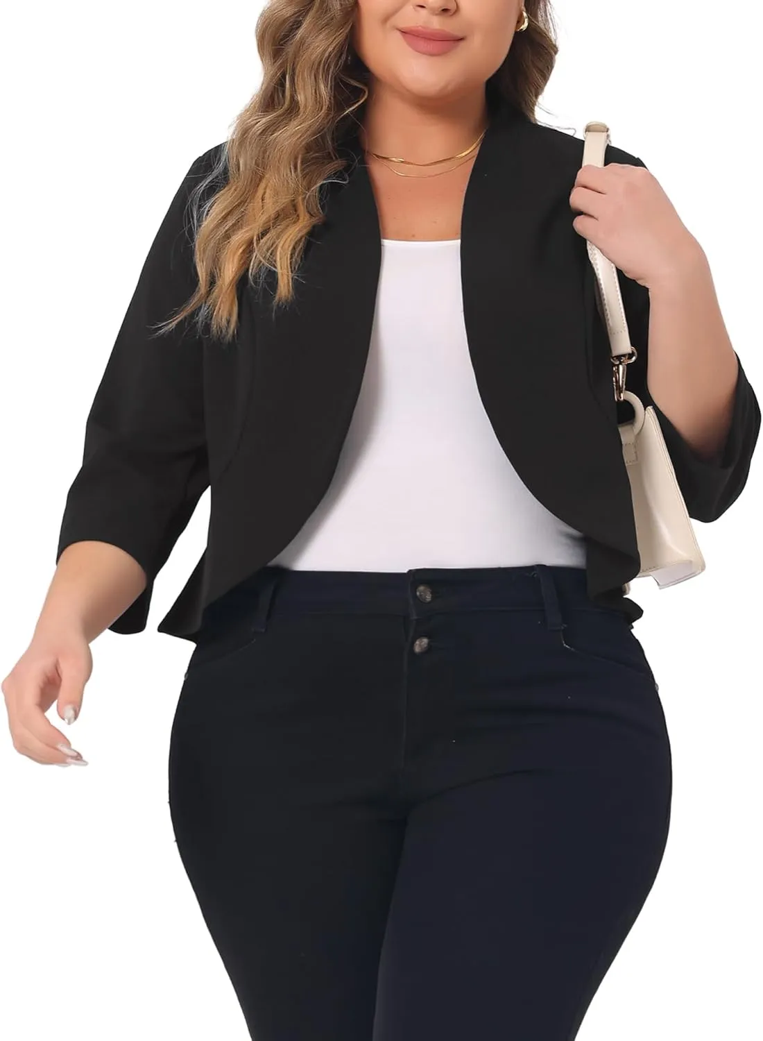 Agnes Orinda Plus Size Blazers for Women Open Front 3/4 Sleeve 2024 Cardigan Work Office Jacket Suit Blazer