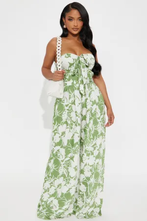 Aida Floral Strapless Jumpsuit - Sage/combo