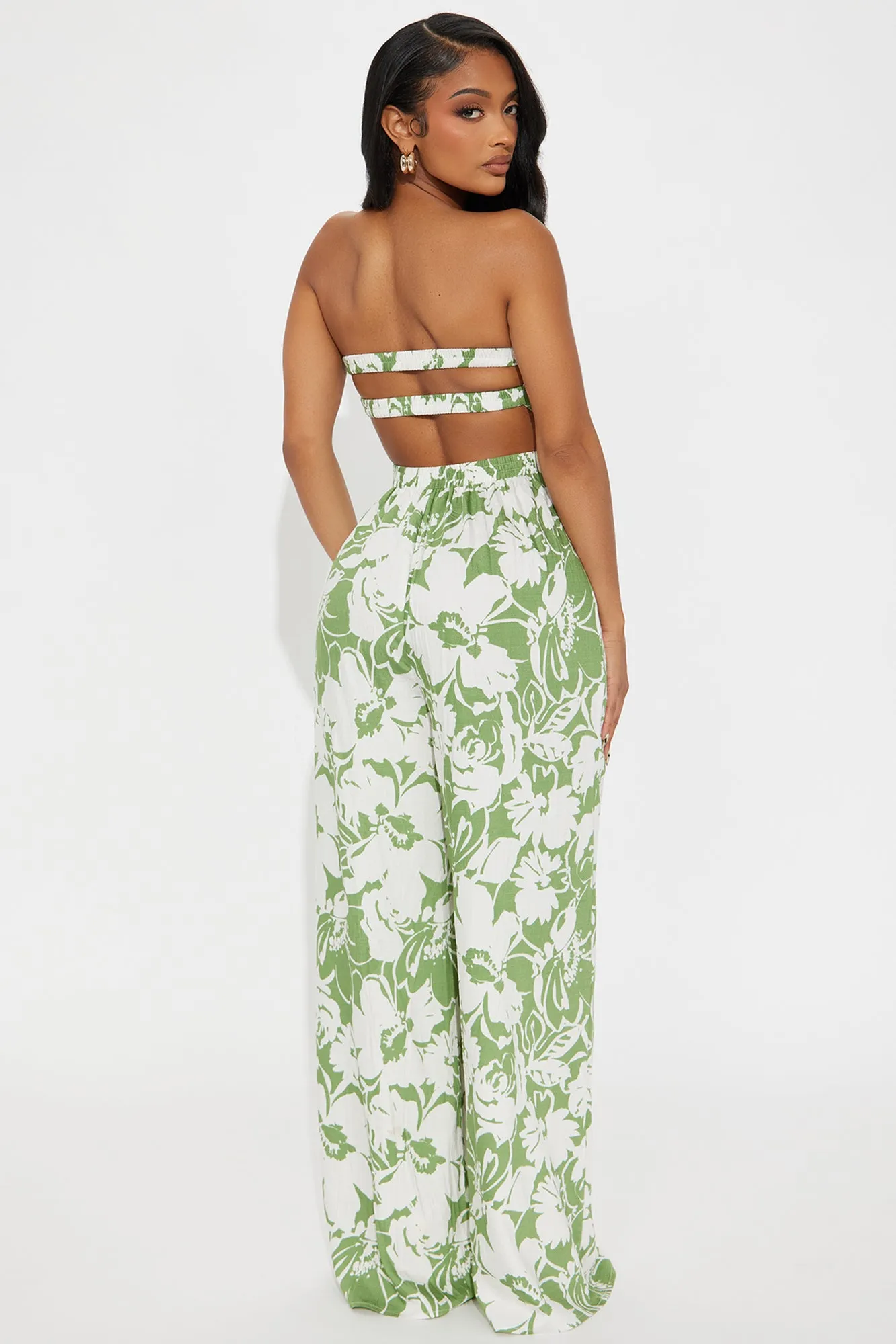 Aida Floral Strapless Jumpsuit - Sage/combo