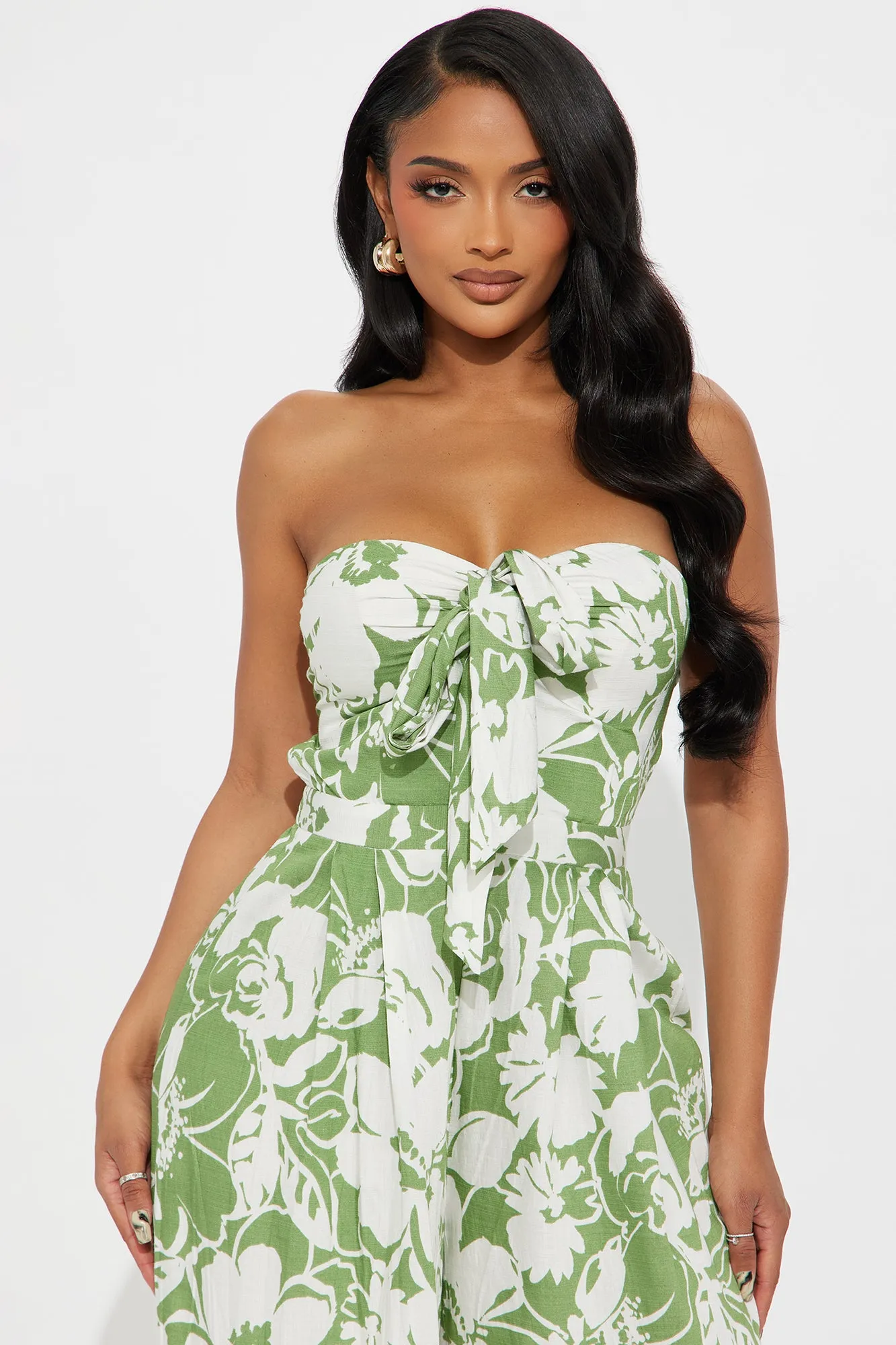 Aida Floral Strapless Jumpsuit - Sage/combo