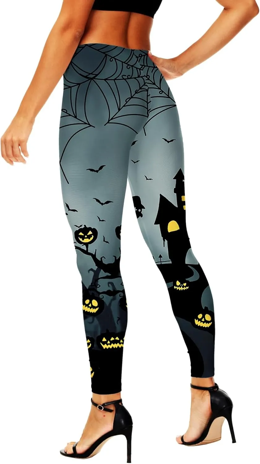 AOBUTE Women's Halloween Leggings Stretchy Printed Legging Tights