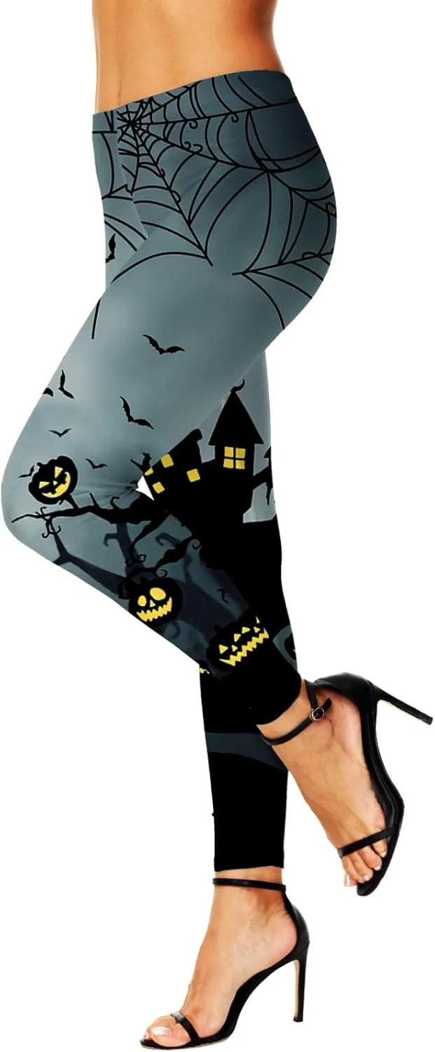 AOBUTE Women's Halloween Leggings Stretchy Printed Legging Tights