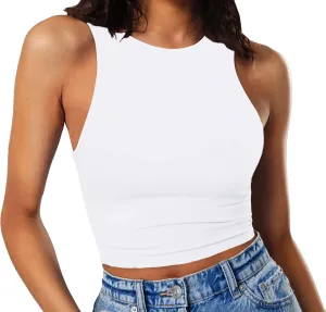 Artfish Women's Sleeveless Cropped Shirts High Neck Stretchy Fitted Basic Crop Tank Top