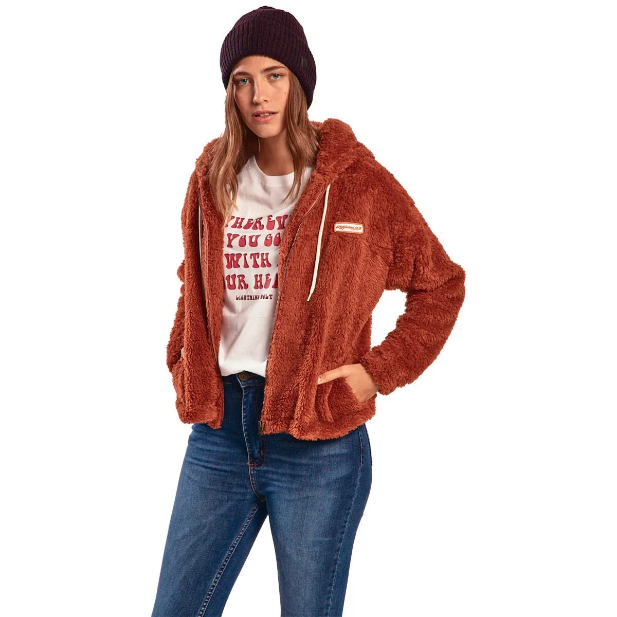 Cairns Sherpa Zip Up Hoodie Womens - Lightning Bolt ⚡
