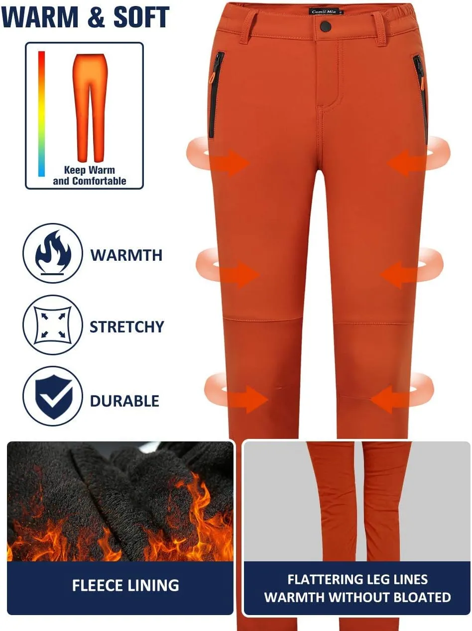 Camii Mia Women's Winter Warm Outdoor Slim Windproof Waterproof Ski Snow Fleece Hiking Pants