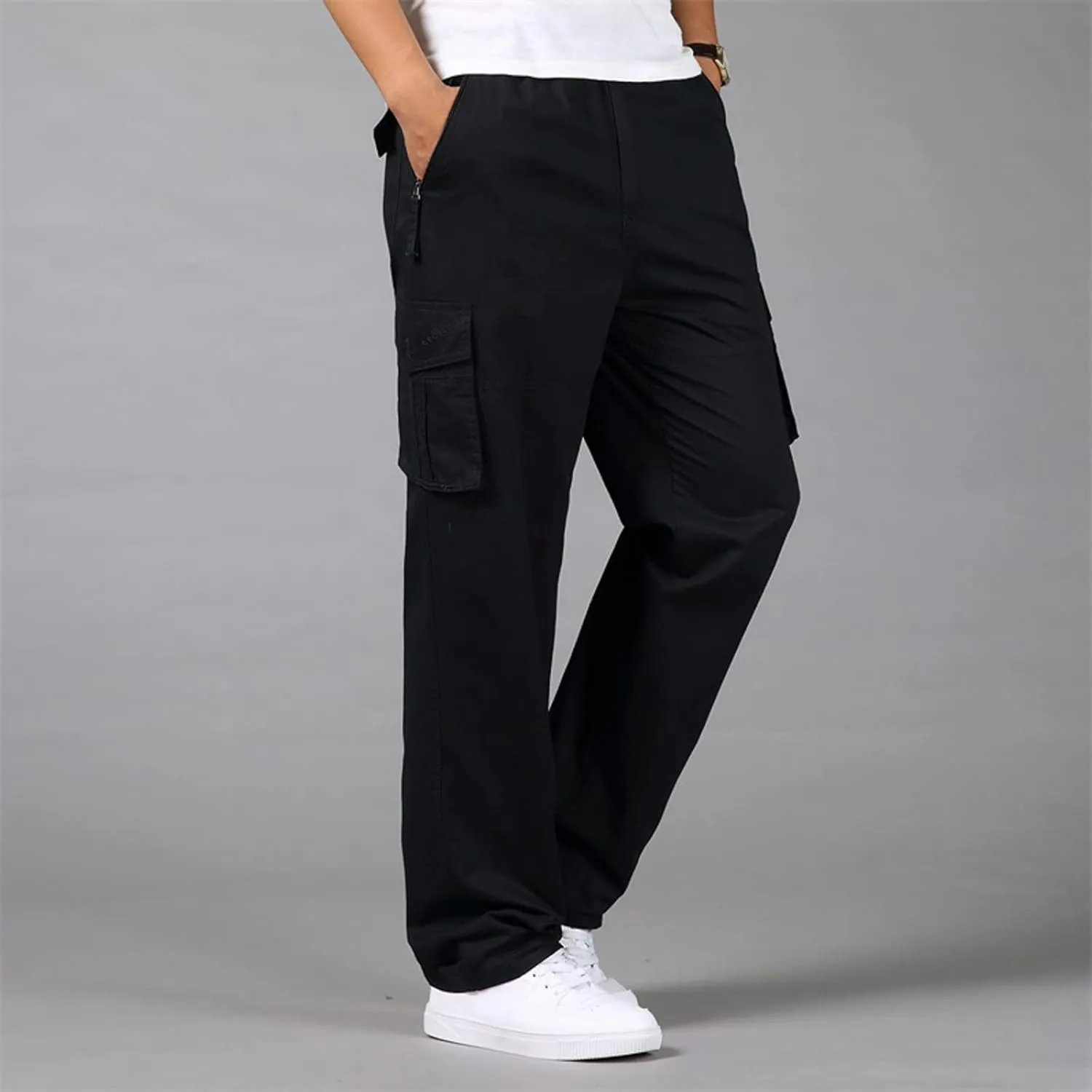 Cargo Pants for Men Relaxed Fit Elastic Running Athletic Sports Pants Casual Straight-Leg Trousers Mens Heavyweight