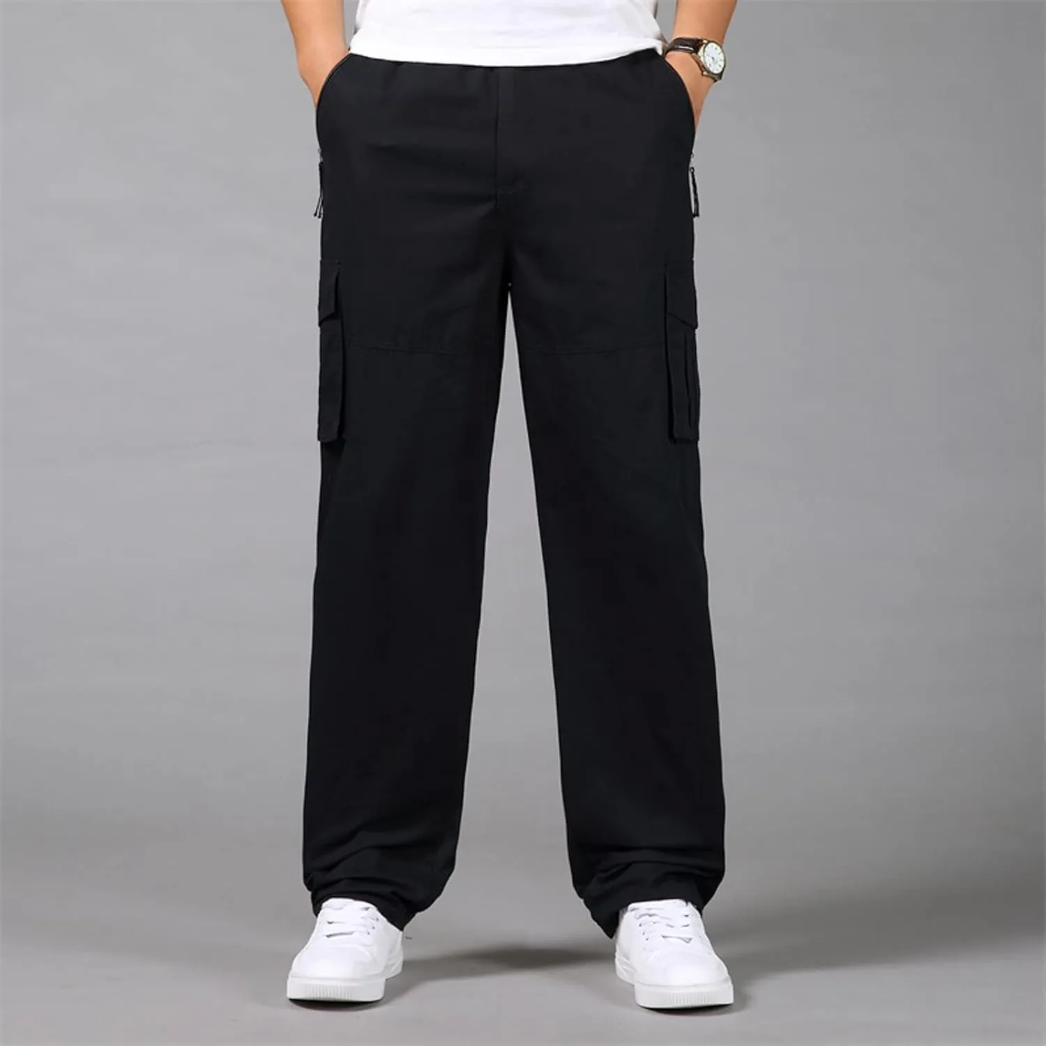 Cargo Pants for Men Relaxed Fit Elastic Running Athletic Sports Pants Casual Straight-Leg Trousers Mens Heavyweight