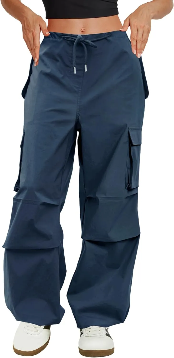 Cargo Pants Women Low Waisted Parachute Pants with Pockets Loose Baggy Hiking Pants Y2K Clothes