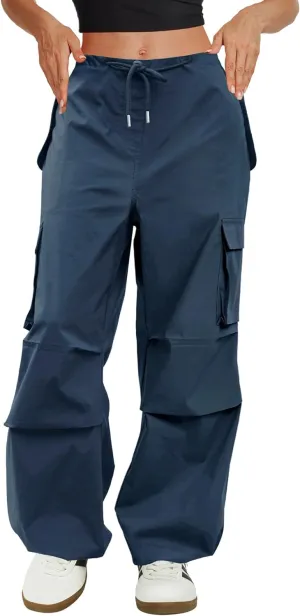 Cargo Pants Women Low Waisted Parachute Pants with Pockets Loose Baggy Hiking Pants Y2K Clothes