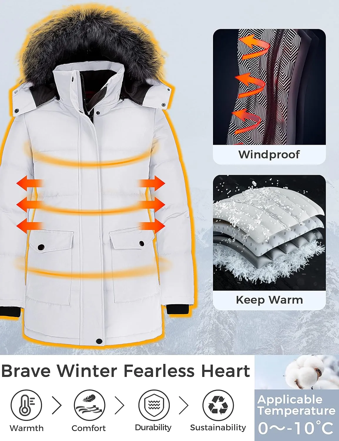 CHINMOON Women's Winter Coat Thickened Warm Parka Long Puffer Jacket