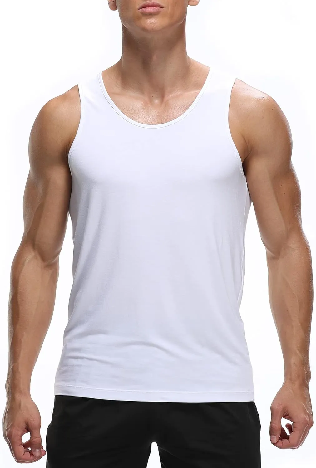 COLORFULLEAF Men's Bamboo Rayon Undershirts Tank Tops Men Crew Neck Stretchy Tank Shirts Pack(1 or 3)