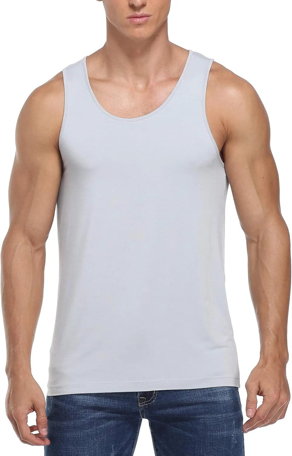 COLORFULLEAF Men's Bamboo Rayon Undershirts Tank Tops Men Crew Neck Stretchy Tank Shirts Pack(1 or 3)