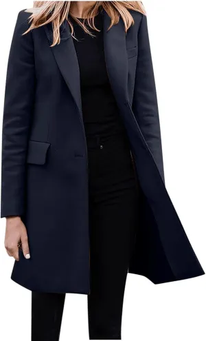 cooki Trench Coat Women 2024 Casual Winter Coats Lapel Cardigan Pea Coats Warm Overcoats Fall Long Blazer Jackets