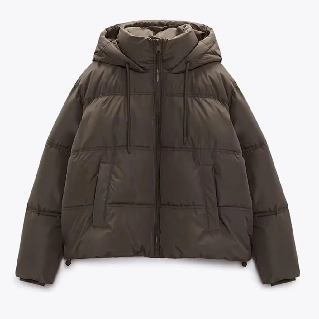 Cotton Padded Hood Puffer Jacket Waterproof Windbreaker Streetwear Loose Collar Coat Drawstring Outwear(Large)