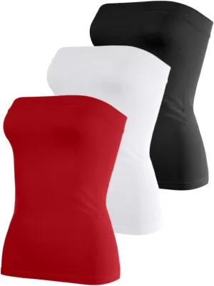 Cotton Tube Tops for Women Summer Cute Strapless Shirts Stretchy Basic Bandeau 3 Pack