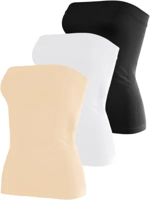 Cotton Tube Tops for Women Summer Cute Strapless Shirts Stretchy Basic Bandeau 3 Pack