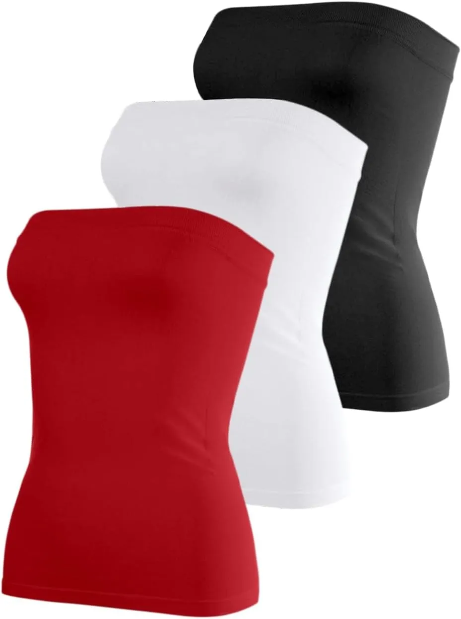 Cotton Tube Tops for Women Summer Cute Strapless Shirts Stretchy Basic Bandeau 3 Pack