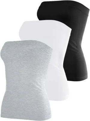 Cotton Tube Tops for Women Summer Cute Strapless Shirts Stretchy Basic Bandeau 3 Pack