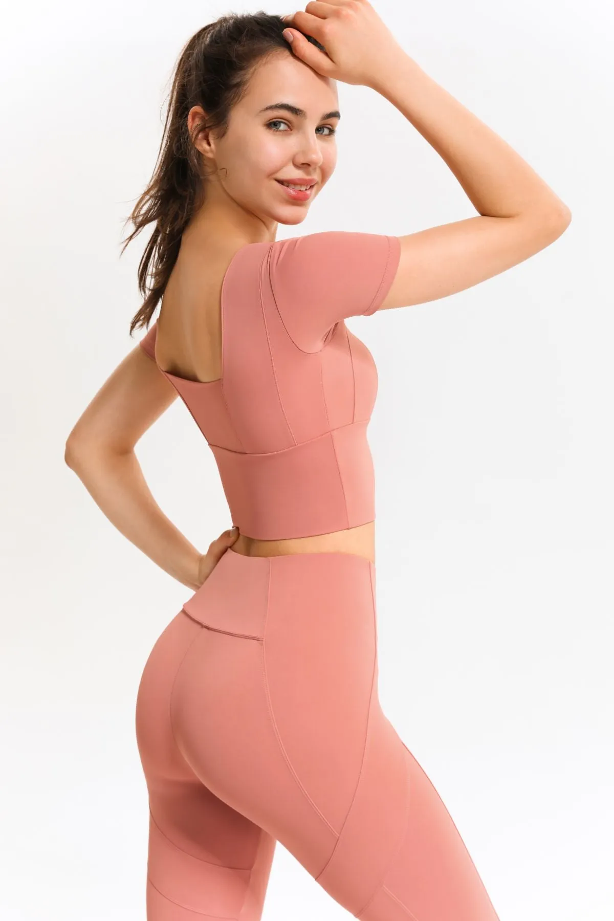 Cropped Short Sleeve Shirts Built-in Bra