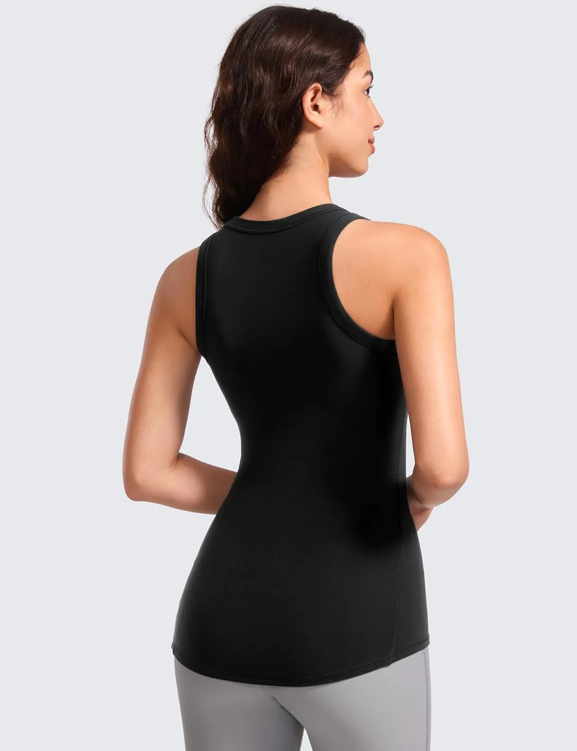 CRZ YOGA High Crewneck Racerback Tank Tops for Womens Stretchy Fitted Workout Casual Sleeveless Tight Shirts