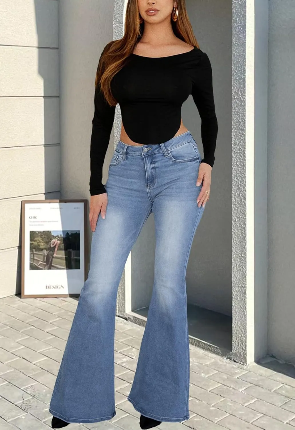 CutieLove Women's Bell Bottom Jeans High Waisted Stretchy Flared Denim Pants