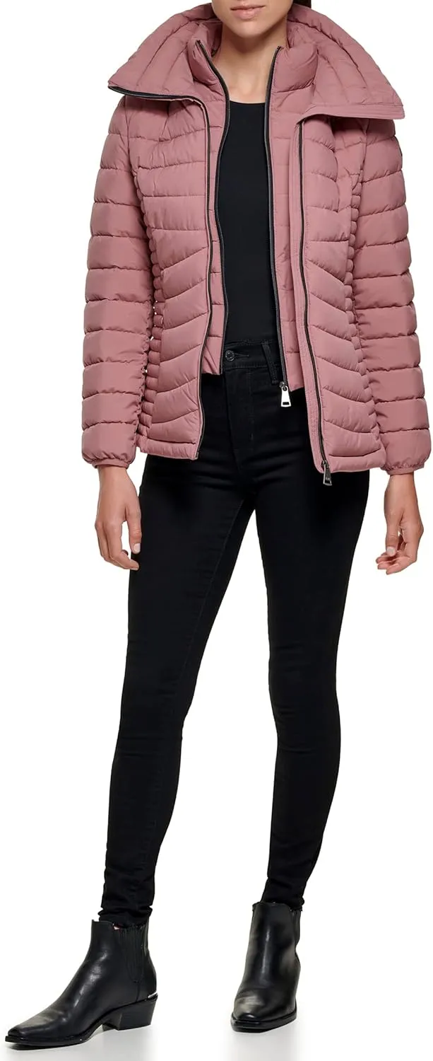DKNY Womens Everyday Outerwear Packable Stretchy Jacket